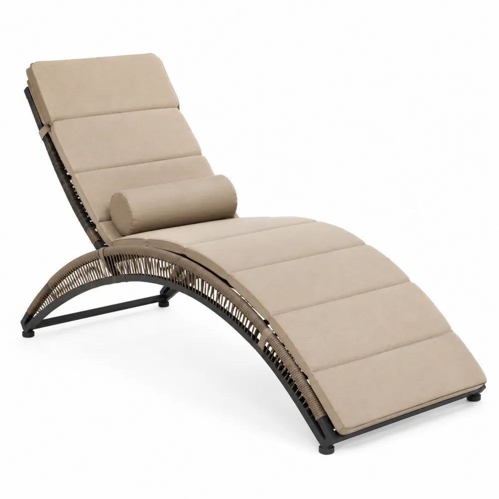 Chaise longue de jardin inclinable L195 x l70 x H78 cm structure métal noir coussin polyester beige dossier réglable