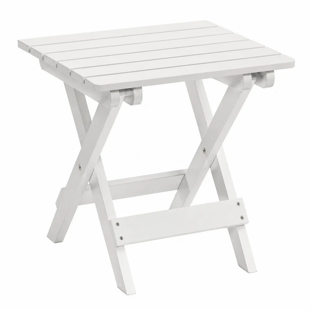 Table de jardin pliante carrée 60 x 60 x 72 cm acacia massif peint blanc plateau à lattes pieds croisés