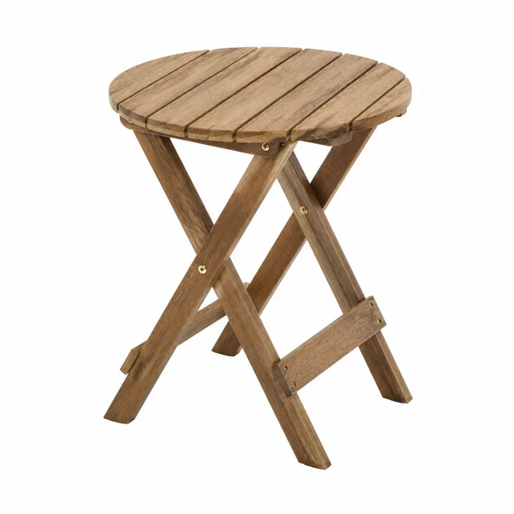 Table d’extérieur pliante ronde 50 x 50 x 50 cm en acacia massif naturel plateau à lattes structure croisée