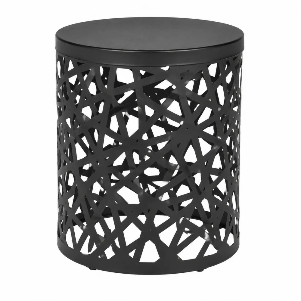 Table d’appoint d’extérieur ronde 40 x 40 x 45 cm acier thermolaqué noir structure cylindrique ajourée