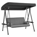 Balancelle de jardin 3 places avec toit 190 x 120 x 170 cm structure acier noir coussins gris et auvent noir