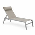Bain de soleil de jardin réglable 196 x 65 x 34-94 cm structure aluminium gris toile polyester enduit PVC taupe coussin appui-tête inclus