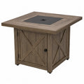 Table brasero d’extérieur carrée 107 cm x 107 cm x 64 cm en acier effet bois avec foyer central à gaz propane et porte de rangement