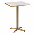 Table de bar carrée plateau MDF effet marbre blanc structure acier doré 60 x 60 x 105 cm