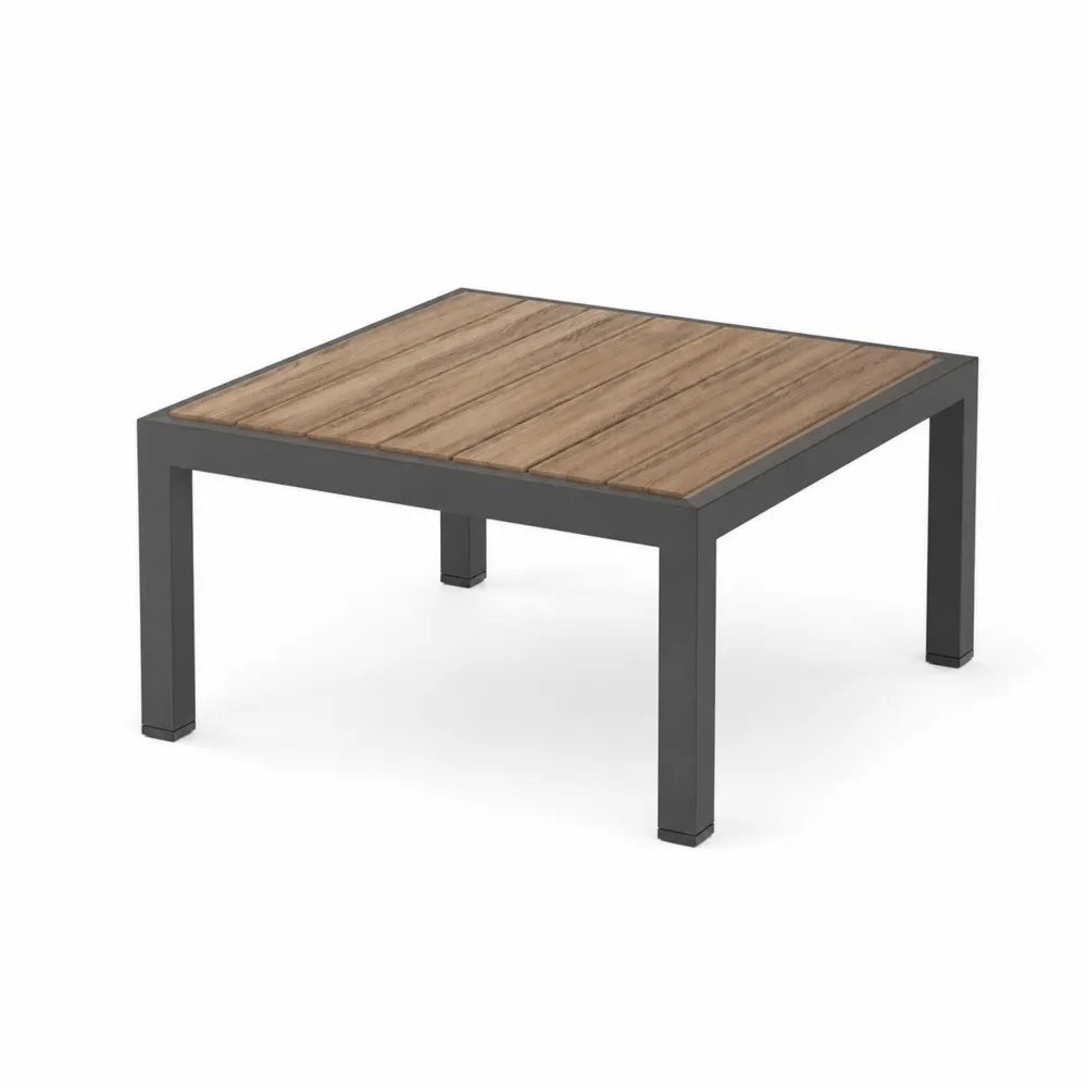 Table basse d’extérieur carrée 90 x 90 x 45 cm plateau bois WPC lattes cadre aluminium anthracite brun bois