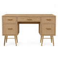 Bureau rectangulaire avec tiroirs 120 x 55 x 78 cm en bois effet chêne naturel et pieds en métal doré