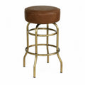 Tabouret de bar rond 45 x 45 x 70 cm en métal finition laiton et assise rembourrée marron en PU avec repose-pieds circulaire