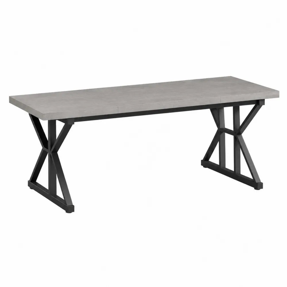 Bureau rectangulaire 180 x 80 x 76 cm plateau effet pierre grise et structure acier thermolaqué noir pieds en X