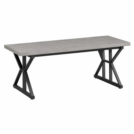 Bureau rectangulaire 180 x 80 x 76 cm plateau effet pierre grise et structure acier thermolaqué noir pieds en X