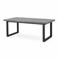 Table de jardin rectangulaire 180 x 90 x 75 cm gris béton plateau en composite ciment pieds en acier thermolaqué noir