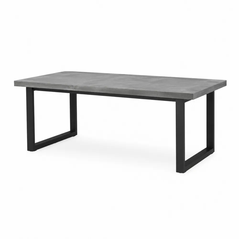 Table de jardin rectangulaire 180 x 90 x 75 cm gris béton plateau en composite ciment pieds en acier thermolaqué noir