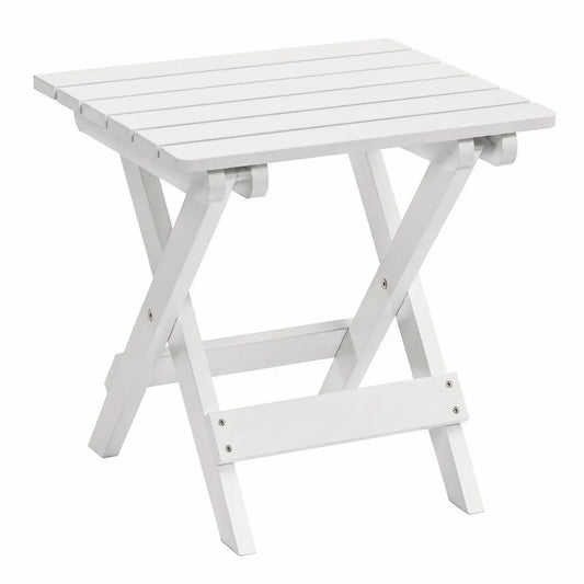 Table de jardin pliante carrée 60 x 60 x 72 cm acacia massif peint blanc plateau à lattes pieds croisés