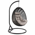 Fauteuil suspendu œuf avec support 105 x 95 x 195 cm acier noir résine tressée coussins gris