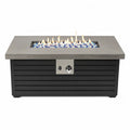 Table brasero d’extérieur rectangulaire 132 x 71 x 63 cm béton fibré gris structure acier noir brûleur gaz propane verre trempé