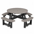 Table de pique-nique ronde d'extérieur avec 4 bancs 190 x 190 x 76 cm lames HDPE acier thermolaqué noir gris taupe