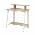 Bureau informatique compact avec étagères 80 x 50 x 88 cm en panneaux mélaminés chêne clair et acier blanc