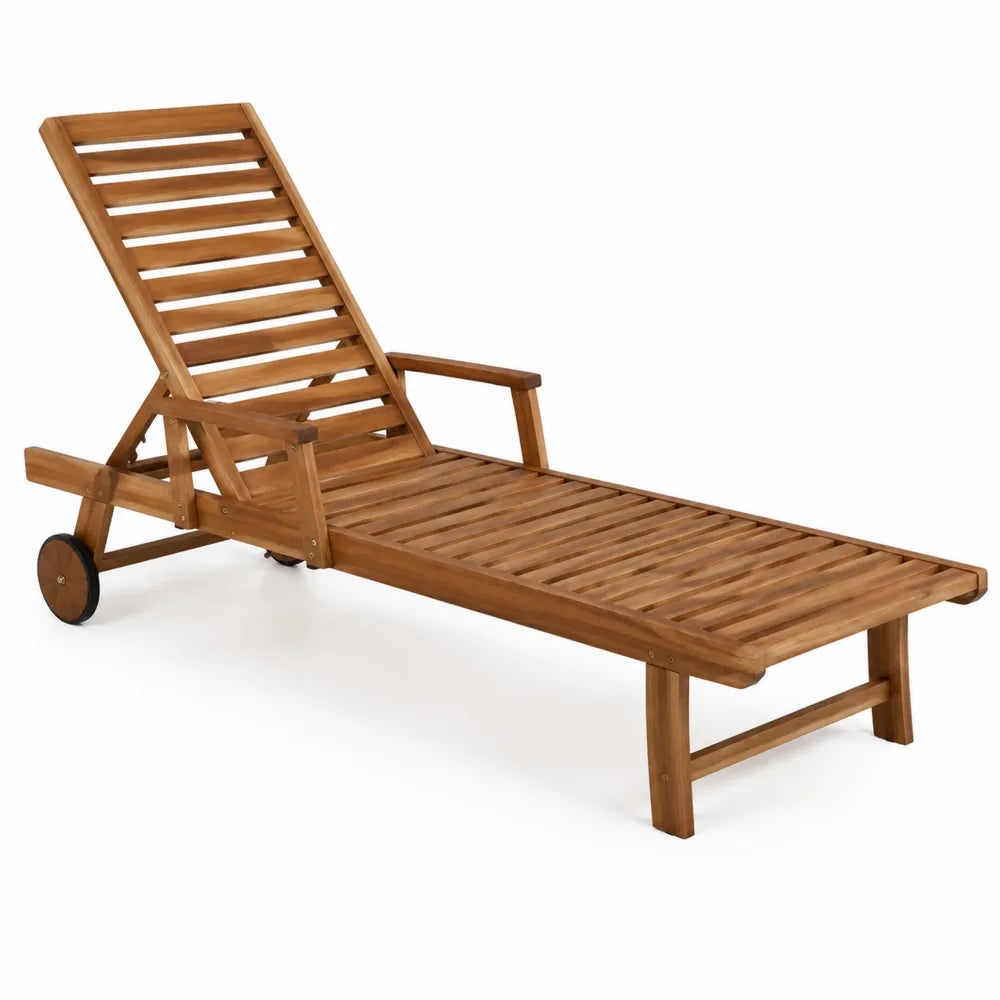 Bain de soleil de jardin réglable en bois d acacia massif avec roulettes 200 x 70 x 90 cm brun naturel