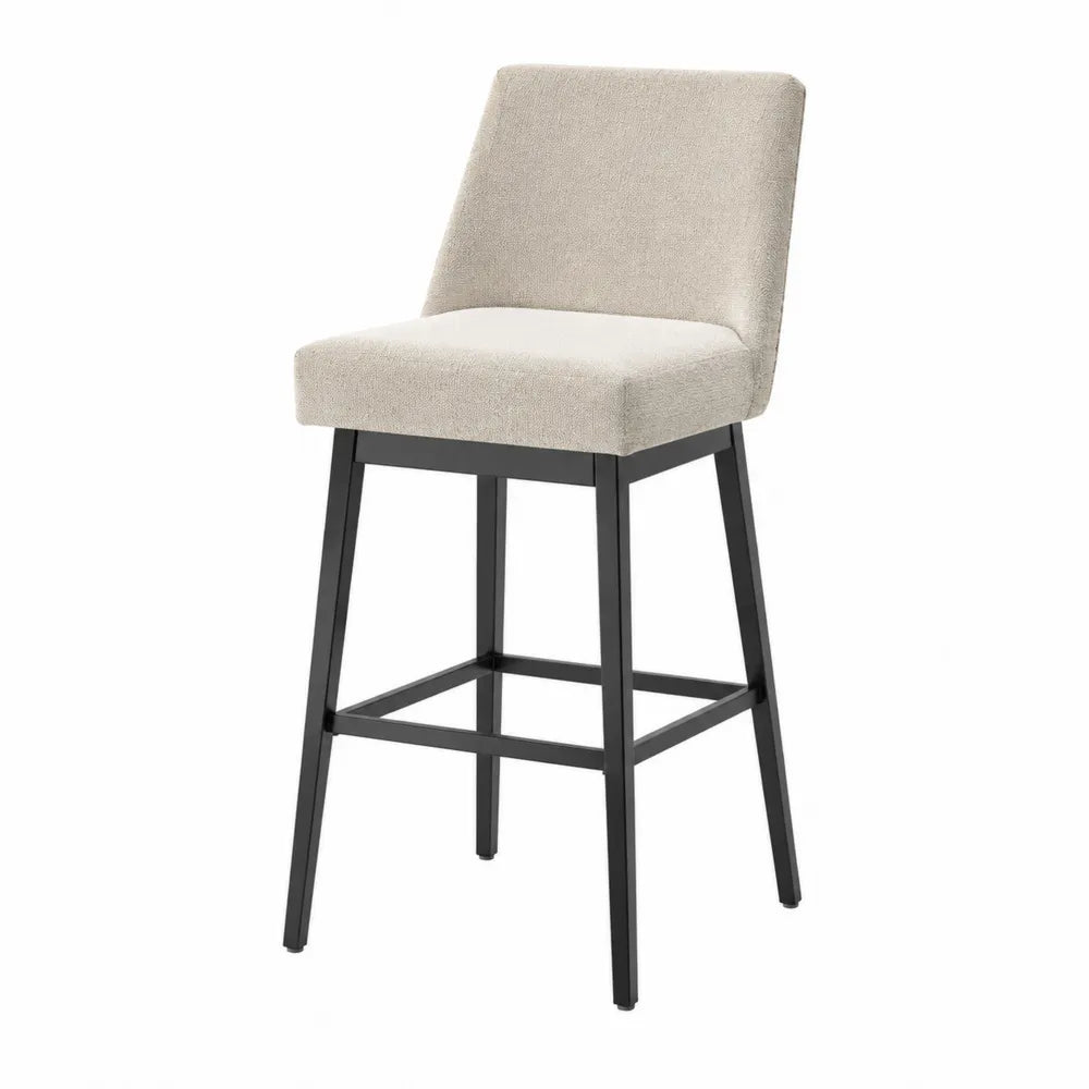 Tabouret de bar avec dossier tissu bouclé polyester beige structure acier thermolaqué noir dimensions 48 x 52 x 101 cm hauteur d assise 75 cm