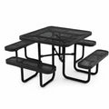 Table de pique-nique carrée d’extérieur 185 x 185 x 76 cm acier thermolaqué noir plateau et assises en maille métallique avec 4 bancs intégrés