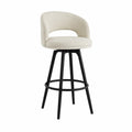 Tabouret de bar fixe 50 cm x 52 cm x 95 cm en tissu beige et acier noir dossier ouvert avec repose-pieds circulaire