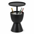Table d’extérieur bar avec seau à glace intégré Ø48 cm x H78 cm en acier thermolaqué noir plateau rond à rebord