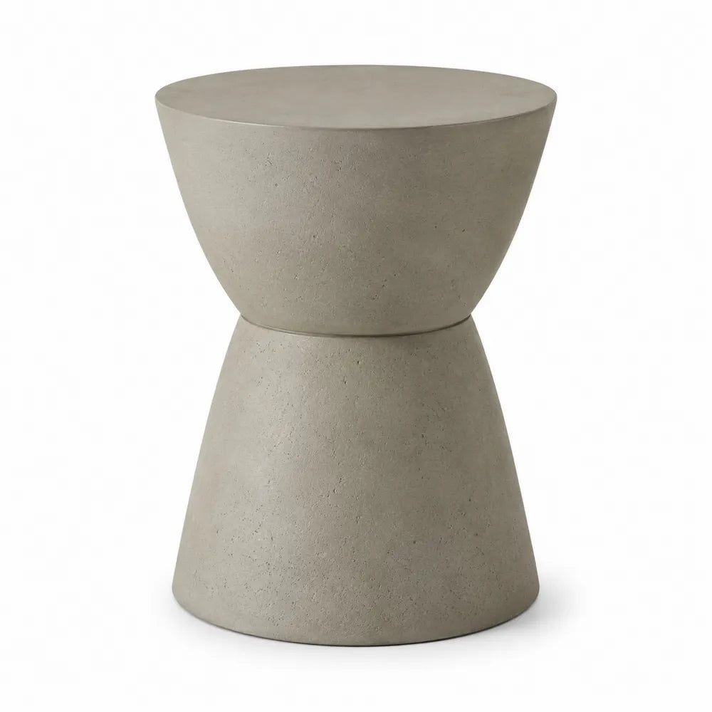 Table d’appoint d’extérieur ronde 40 x 40 x 50 cm en béton fibré couleur ciment forme sablier monobloc