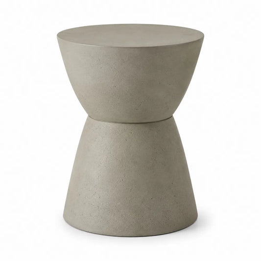 Table d’appoint d’extérieur ronde 40 x 40 x 50 cm en béton fibré couleur ciment forme sablier monobloc