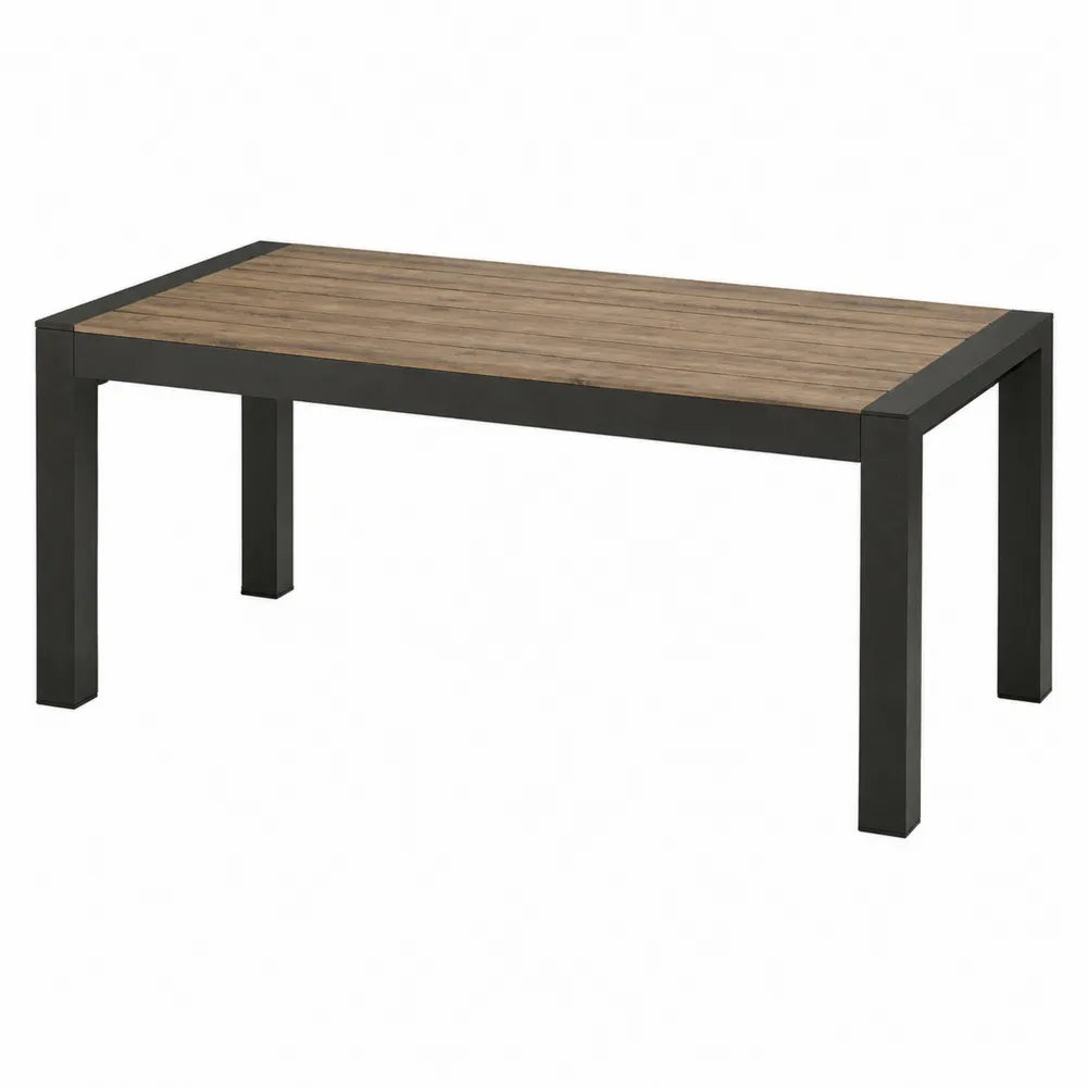 Table de jardin rectangulaire 160 x 90 x 75 cm plateau en acacia massif et structure en aluminium noir
