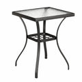 Table de jardin carrée 60 x 60 x 70 cm plateau en verre trempé texturé structure acier noir étagère inférieure